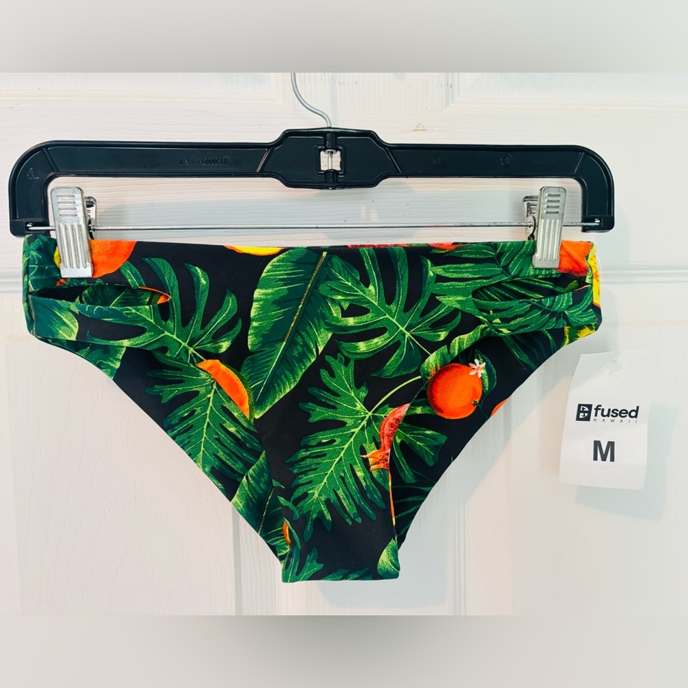 Fused Tropical Print Bikini Bottom - Black and Green